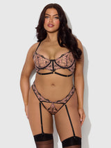 Nova Blacklight Glow Lace Bra & Gartered Thong Set