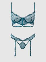 Nova Blacklight Glow Lace Bra & Gartered Thong Set