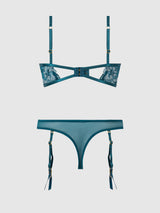 Nova Blacklight Glow Lace Bra & Gartered Thong Set