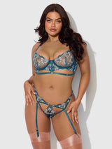 Nova Blacklight Glow Lace Bra & Gartered Thong Set
