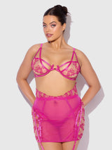 House of Desire Queen Nova Blacklight Glow Lace Bra, Skirt & G-String Set Pink Dragon