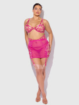 House of Desire Queen Nova Blacklight Glow Lace Bra, Skirt & G-String Set Pink Dragon