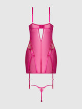 House of Desire Queen Nova Blacklight Glow Lace Garter Slip Pink Dragon
