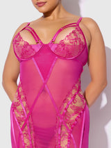 House of Desire Queen Nova Blacklight Glow Lace Garter Slip Pink Dragon