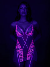 House of Desire Queen Nova Blacklight Glow Lace Garter Slip Pink Dragon