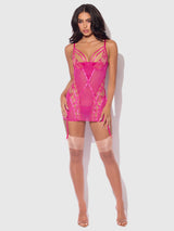 Nova Blacklight Glow Lace Garter Slip