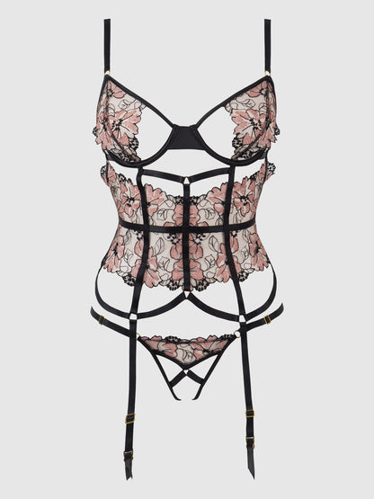 House of Desire Nova Blacklight Glow Lace Corset & Thong Set