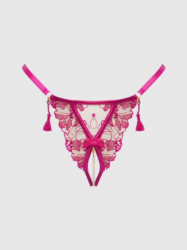 House of Desire Nova Blacklight Glow Lace Crotchless Pearl G-String Pink Dragon