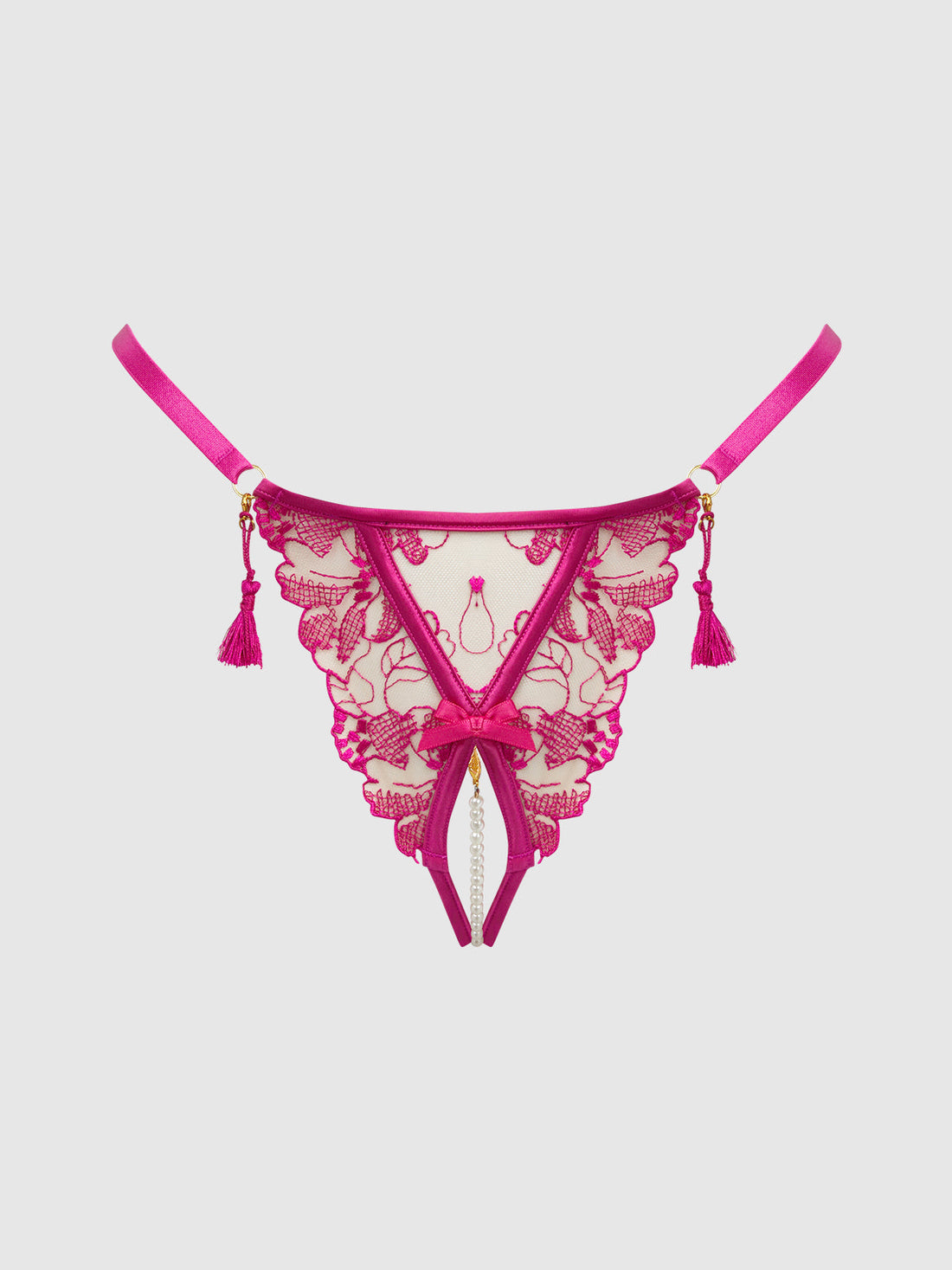 House of Desire Queen Nova Blacklight Glow Lace Crotchless Pearl G-String Pink Dragon