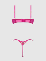 Nova Blacklight Glow Lace Pearl Bra & Crotchless G-String Set Pink Dragon