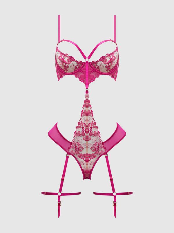 House of Desire Nova Blacklight Glow Lace Teddy
