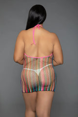 BeWicked Nylon Halter Mini Dress Bodystocking Multicolor