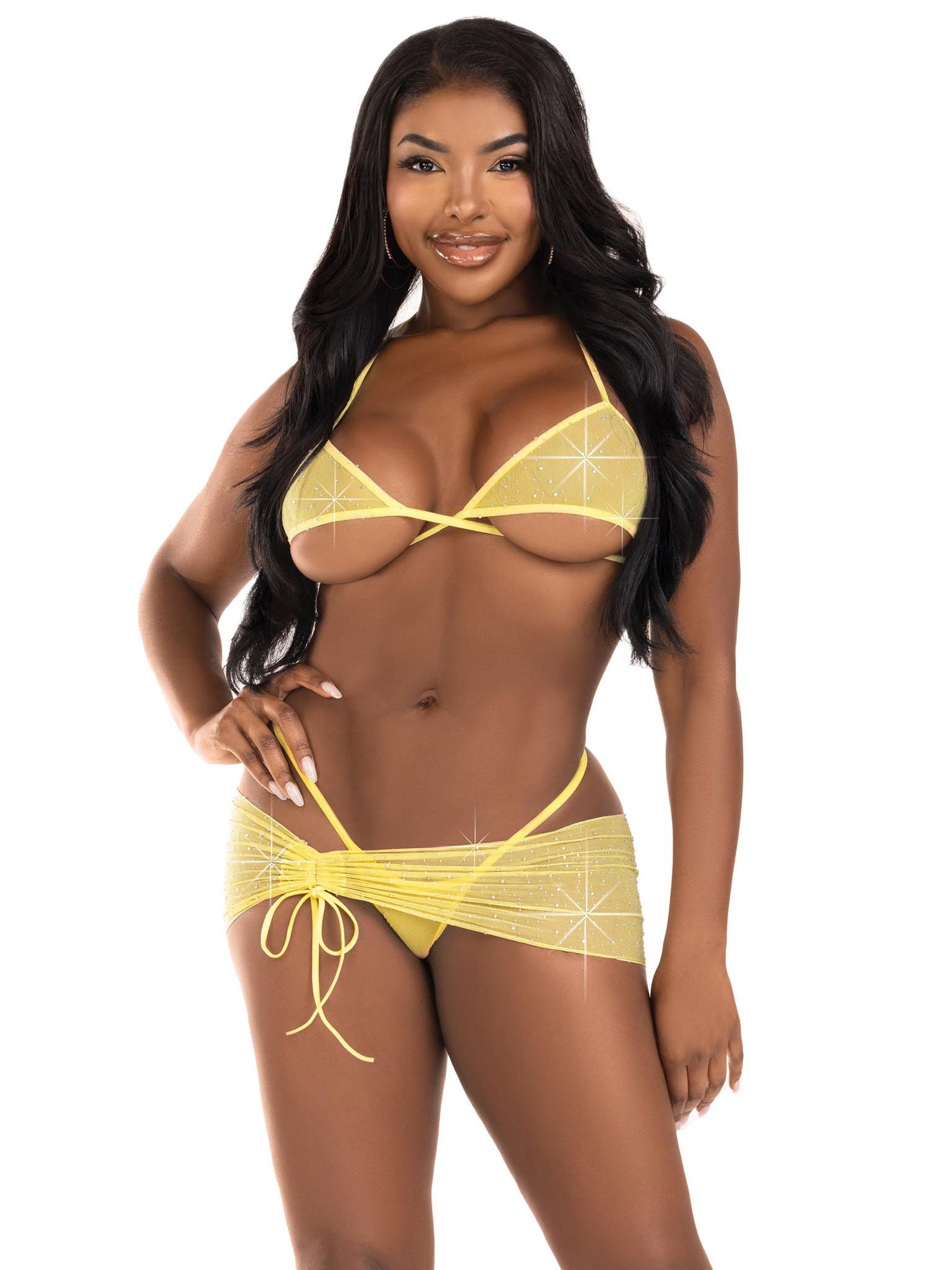 Leg Avenue Rhinestone Mesh Set - Baby Yellow