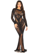 Leg Avenue Lace and Net Body Con Gown - With Heart Keyhole Detail