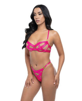 Oh la la Cheri Raelynn Satin Strappy Bandage Underwire Bra Set Pink Yarrow