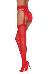 Dreamgirl Pantyhose With Garters - One Size - Red