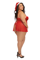 Dreamgirl Santa Babydoll Thong and Hat Bedroom Costume Lipstick Red