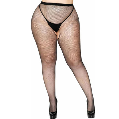 Leg Avenue Crotchless Fishnet Pantyhose - Queen Size - Black