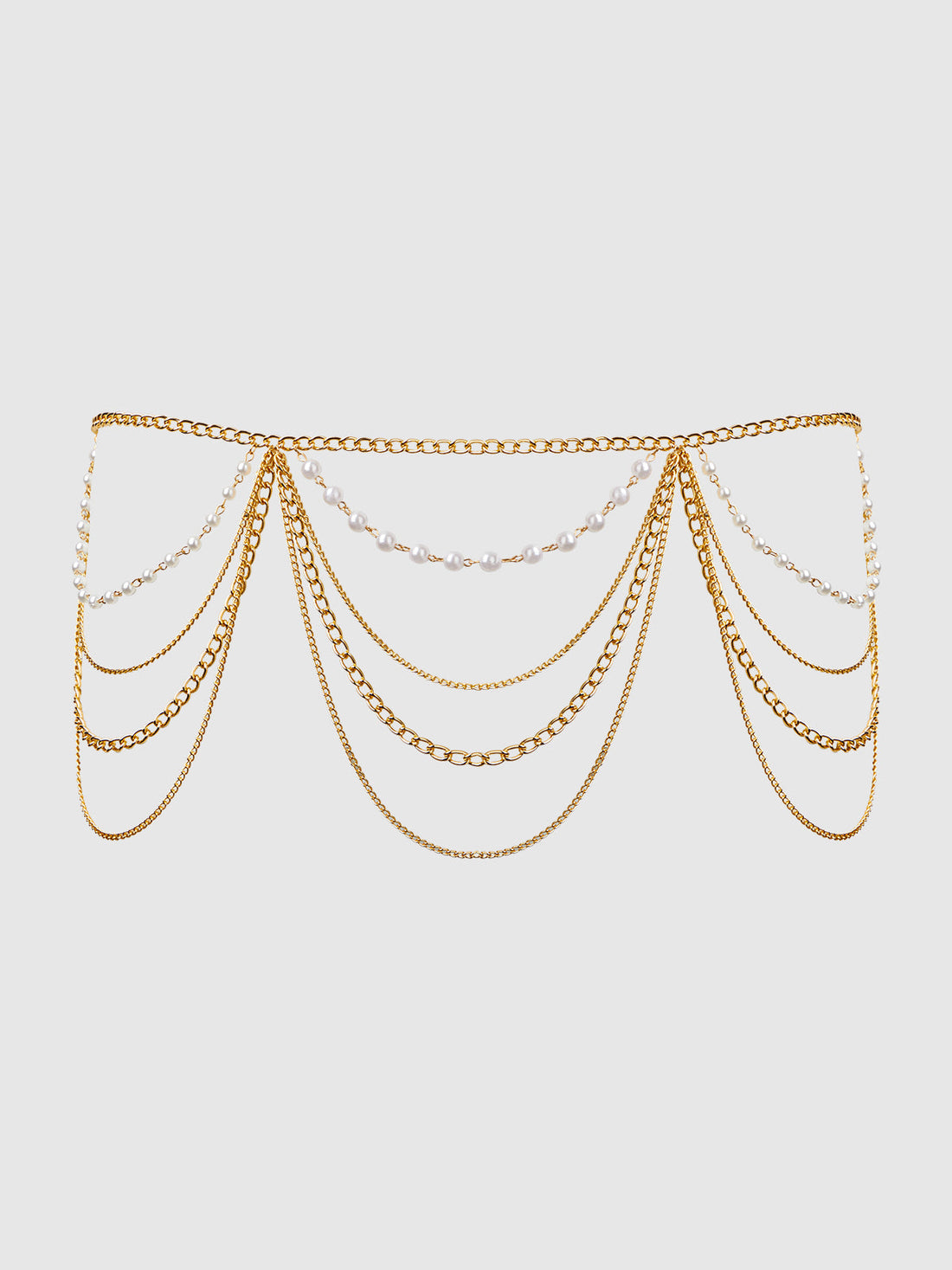 Pearl & Chain Draped Garter Gold