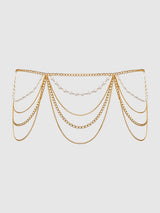 Pearl & Chain Draped Garter Gold