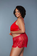 BeWicked Peyton Cami Set Jersey Knit Lace Back Red