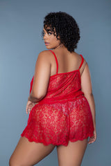 BeWicked Peyton Cami Set Jersey Knit Lace Back Red