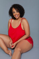 BeWicked Peyton Cami Set Jersey Knit Lace Back Red
