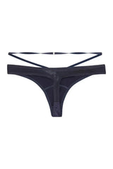 Navy Philly satin tulip thong with mesh panels and adjustable straps for a sophisticated look.