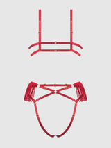 Phoenix Faux Leather & Fringe Crotchless Teddy Crimson Red