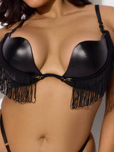 Phoenix Faux Leather & Fringe Push Up Bra & Thong Set
