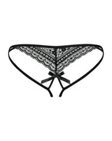 Seductive black Picantina crotchless thong with delicate lace, open crotch, and a charming bow.