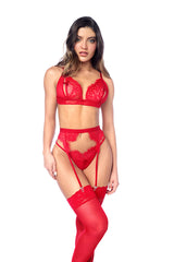 Mapale Playful Lace Open Peek-a-boo Bralette Bra Set Valentine Red