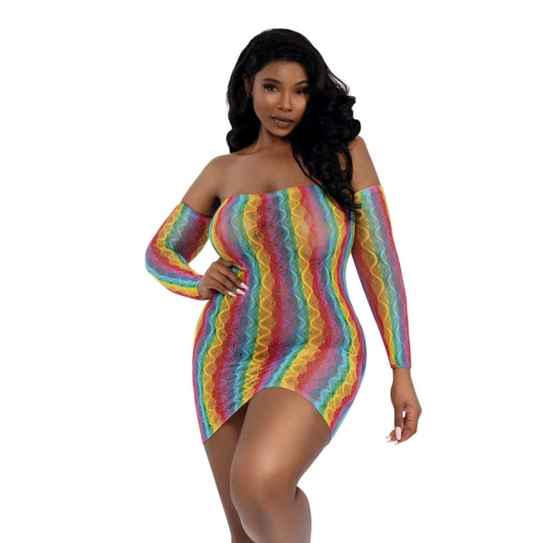 Dreamgirl Rainbow Mini Dress with Arm Warmers - Queen - Rainbow