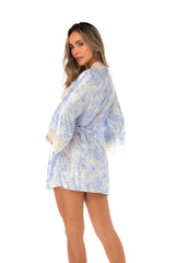 Mapale Porcelain Sky Lace Trim Short Robe Pearl Sky Blue