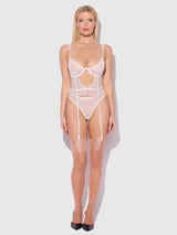 House of Desire Portia Swiss Dot Bustier & Thong Set White