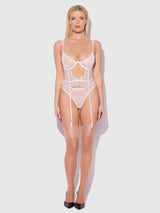 House of Desire Queen Portia Swiss Dot Bustier & Thong Set White