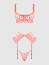 Portia Swiss Dot Cutout Bra, Garter, & Thong Set Siesta