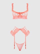 House of Desire Queen Portia Swiss Dot Cutout Bra, Garter, & Thong Set Siesta
