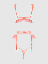 Portia Swiss Dot Cutout Bra, Garter, & Thong Set Siesta