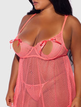 House of Desire Portia Swiss Dot Peekaboo Cups Babydoll & G-String Set Siesta