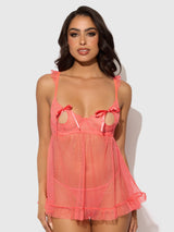 House of Desire Portia Swiss Dot Peekaboo Cups Babydoll & G-String Set Siesta