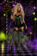 Daisy Corsets Lavish Black/White Stripe w/Green Bustier Corset with Underwire Cups