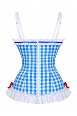 Daisy Corsets Lavish Blue Gingham w/Red Sequin Bows Stretch Lycra Bustier Corset with Underwire Cups
