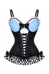 Daisy Corsets Lavish Blue/White/Black w/Checker Stretch Lycra Bustier Corset with Underwire Cups