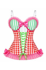 Daisy Corsets Lavish Red Gingham/Pink/Green/White Bustier Corset with Underwire Cups