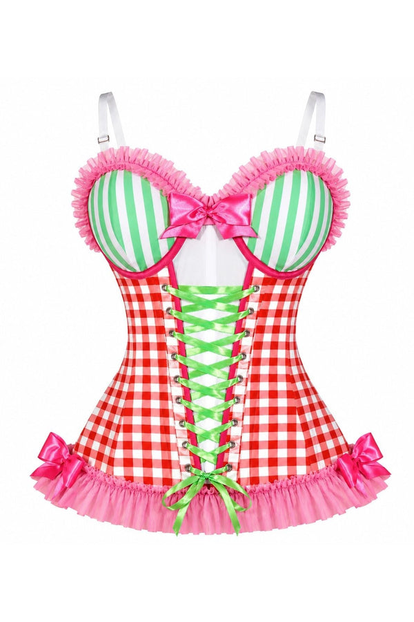 Daisy Corsets Lavish Red Gingham/Pink/Green/White Bustier Corset with Underwire Cups