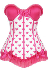 Daisy Corsets Lavish White & Pink Hearts Lycra Hook & Eye Back Closure Bustier