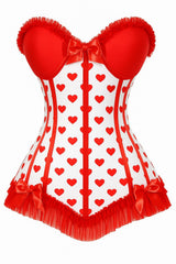 Daisy Corsets Lavish White & Red Hearts Lycra Hook & Eye Back Closure Bustier