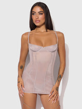 House of Desire Queen Presley Shine Mesh & Rhinestone Chemise & G-String Set