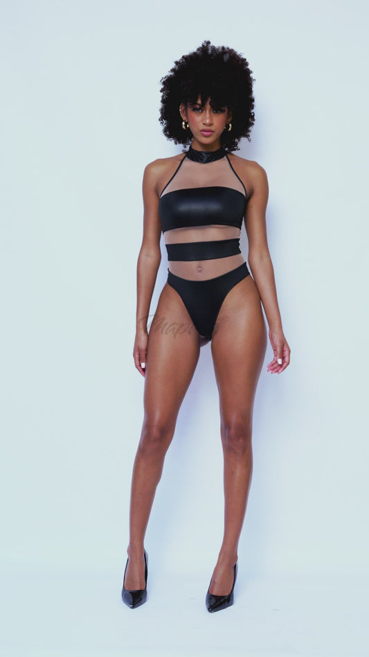 Mapale Kiki Sheer Mesh Illusion Bodysuit Teddy Nude/Black